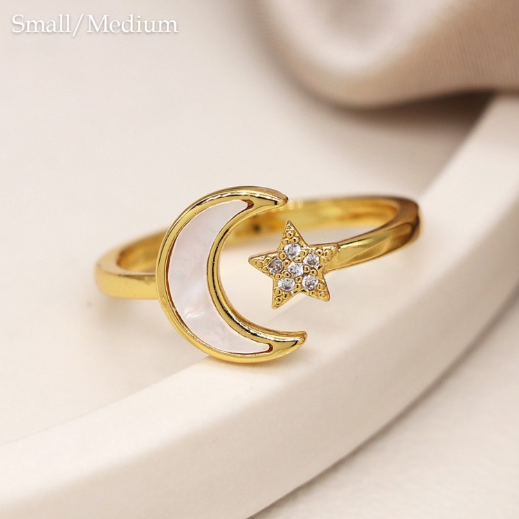 Gold moon and star ring 