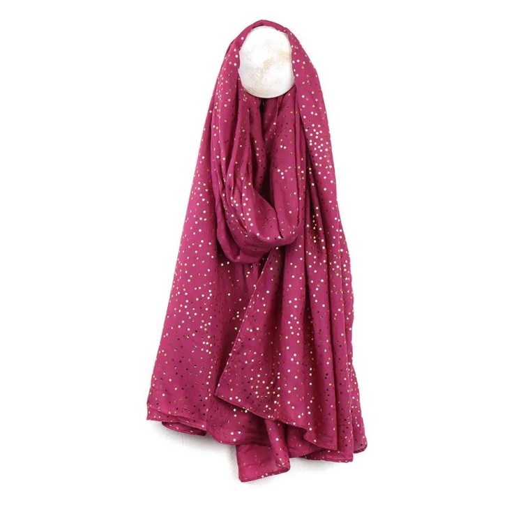 Magenta scarf with gold speckle print