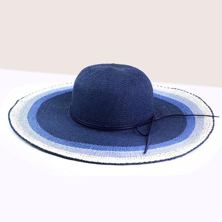 Navy wide brim stripe sun hat