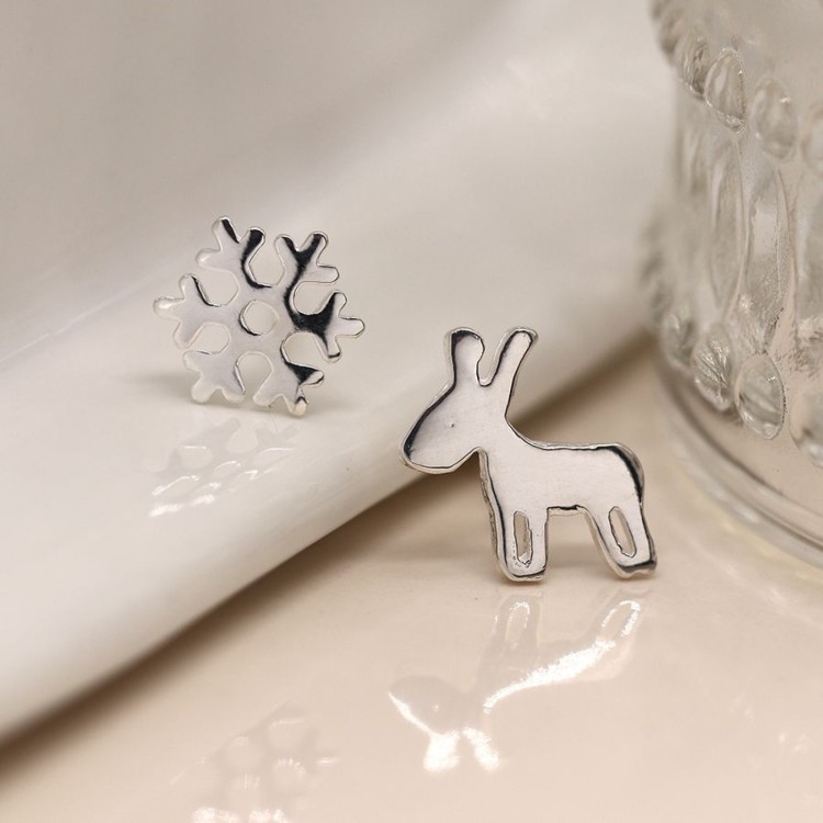 Peace of Mind Sterling silver reindeer and snowflake earrings