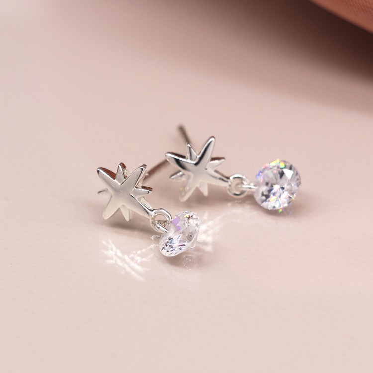 Peace-Of Mind-Sterling-Silver-Star-And-CZ-Drop-Stud-Earings