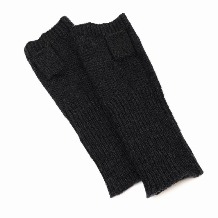 Pom-Black Knitted Wrist Warmers