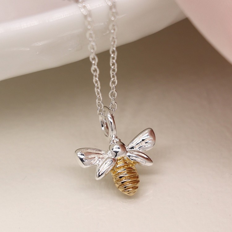 POM Sterling silver and gold bee necklace