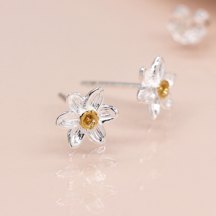 POM Sterling silver and gold daffodil stud earrings