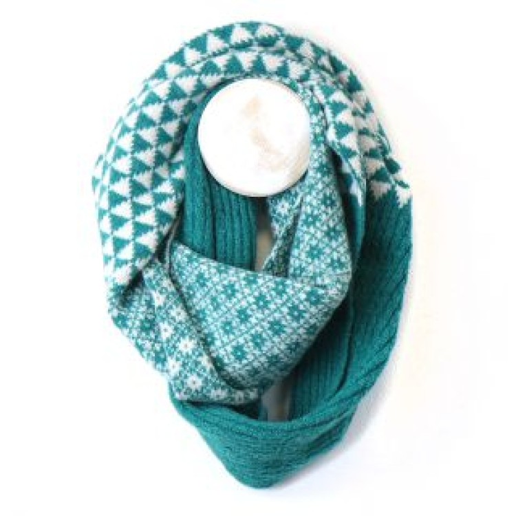 POM Teal and White Mixed Knit Scandi Snood