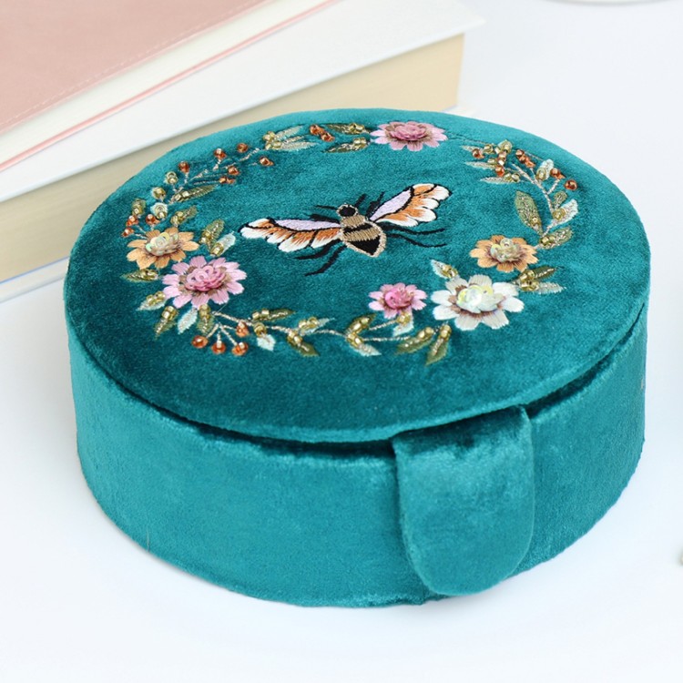 POM Velvet Floral Bee Theme Jewellery Box