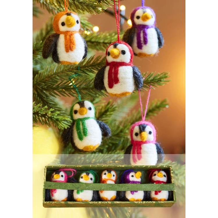 Set of 5 Hanging Felt Penguin Decorations