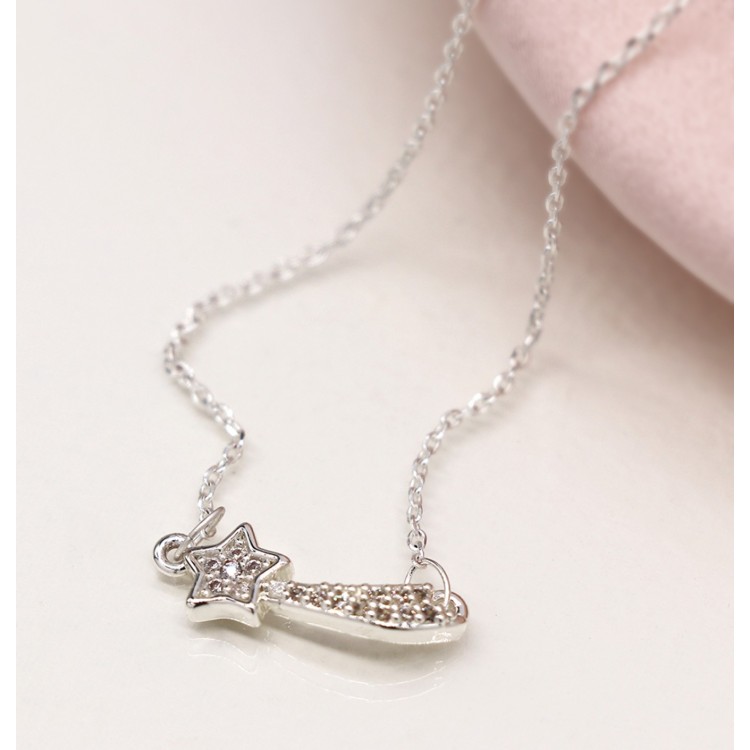 Silver plated shooting star necklace with crystals