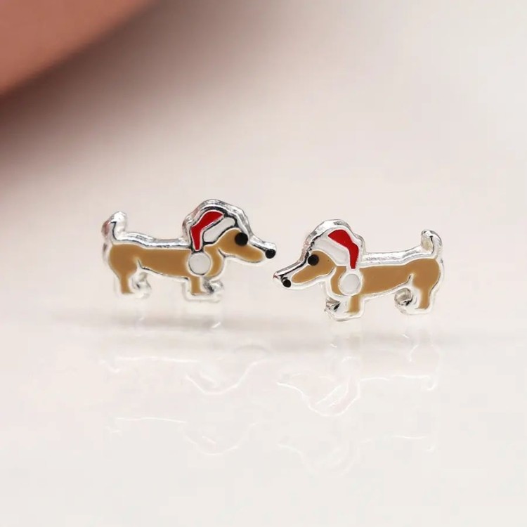 Sterling Silver Christmas Dog Earrings