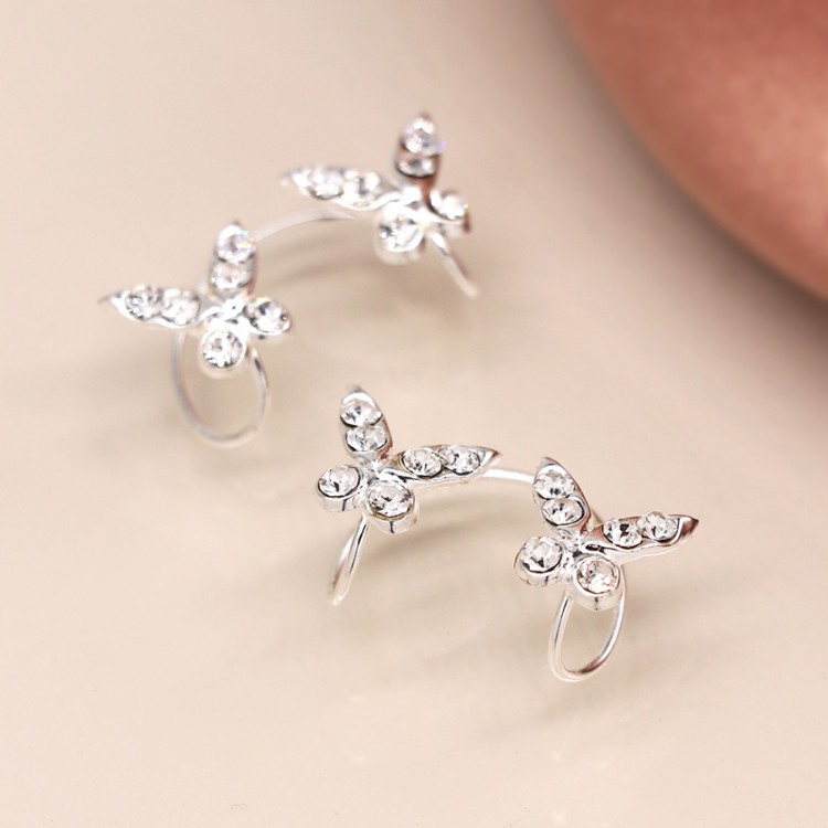  Sterling silver crystal butterfly ear-cuff