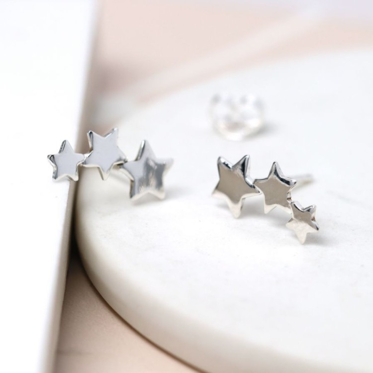 Pom Sterling Silver Row of Stars Stud Earrings