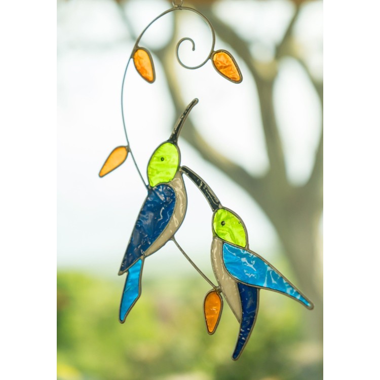 Two Hummingbirds On Branch Suncatcher