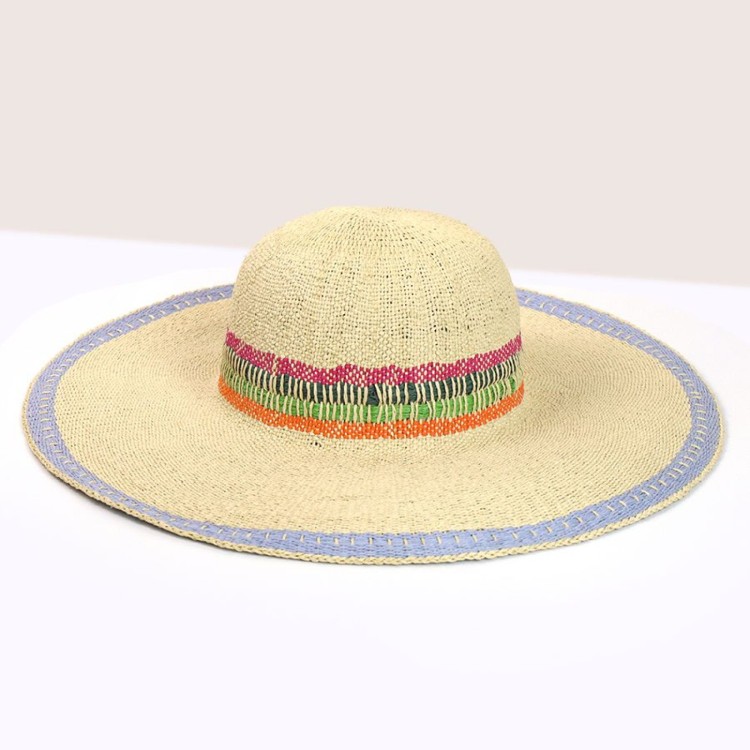 Wide brim sun hat with rainbow colours detail