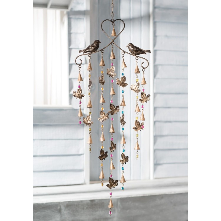 Windchime Mobile Decorated With Birds & Leaves